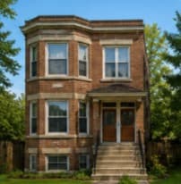 A Chicago two-flat residential building with brick facade